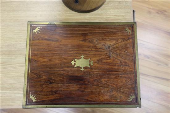 A 19th century rosewood and brass mounted vanity case, plated mounts